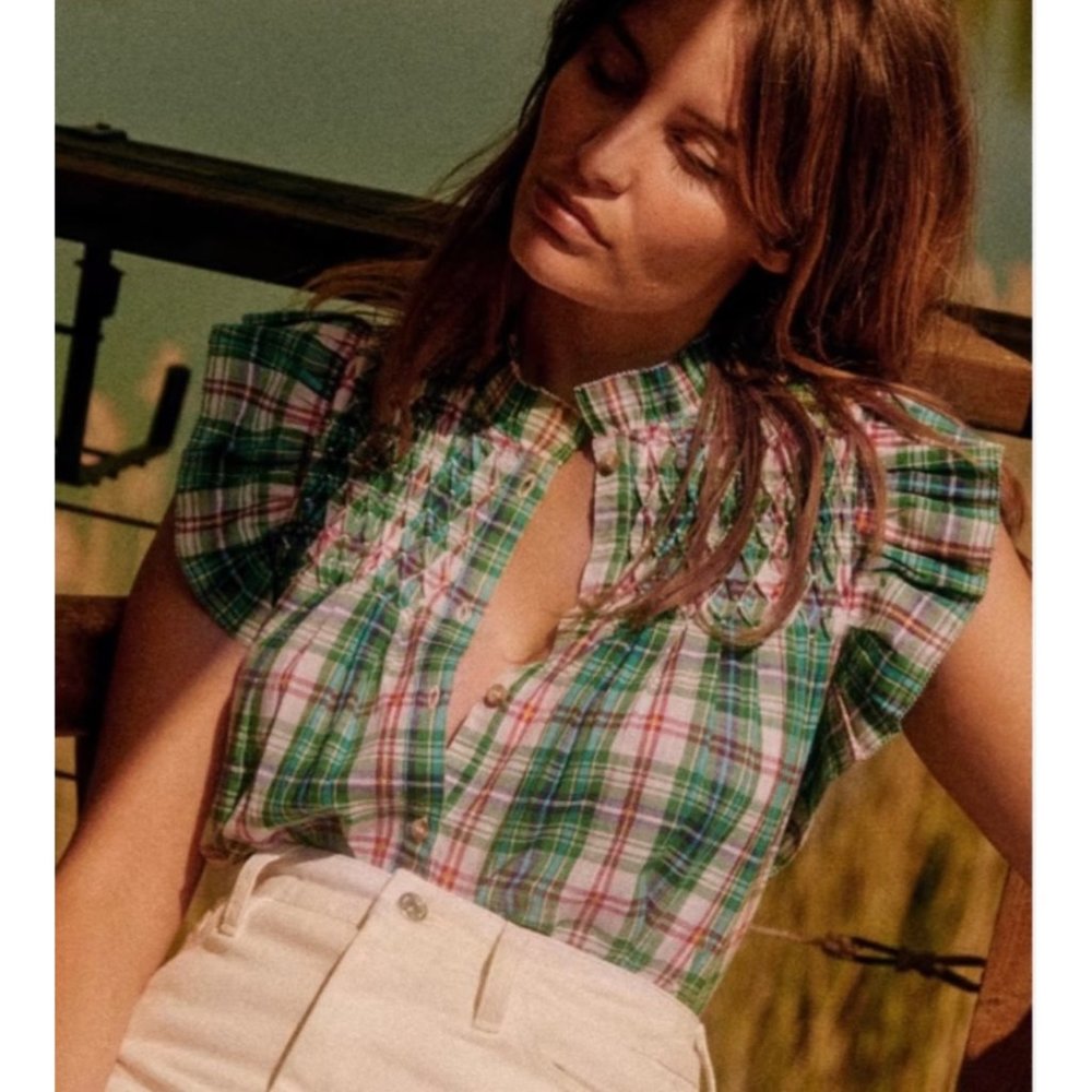 Sezane Multicolor Plaid Blouse